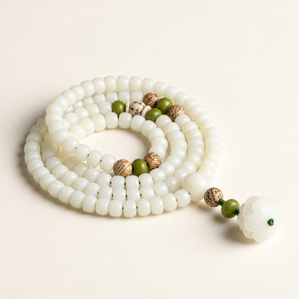 Weiße Jade Bodhi Lotus Mala-Armband