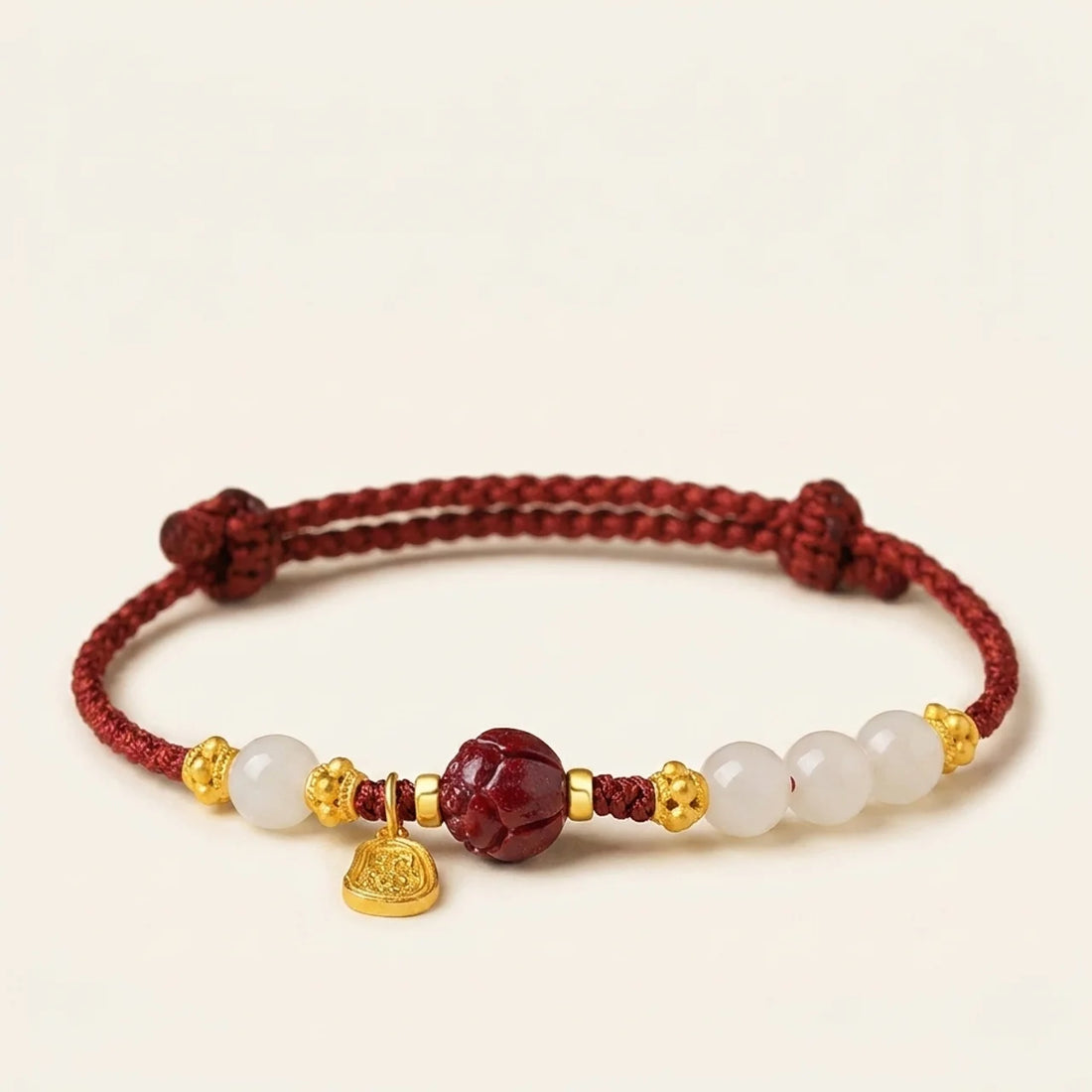 White Jade Cinnabar Lotus Red String Bracelet