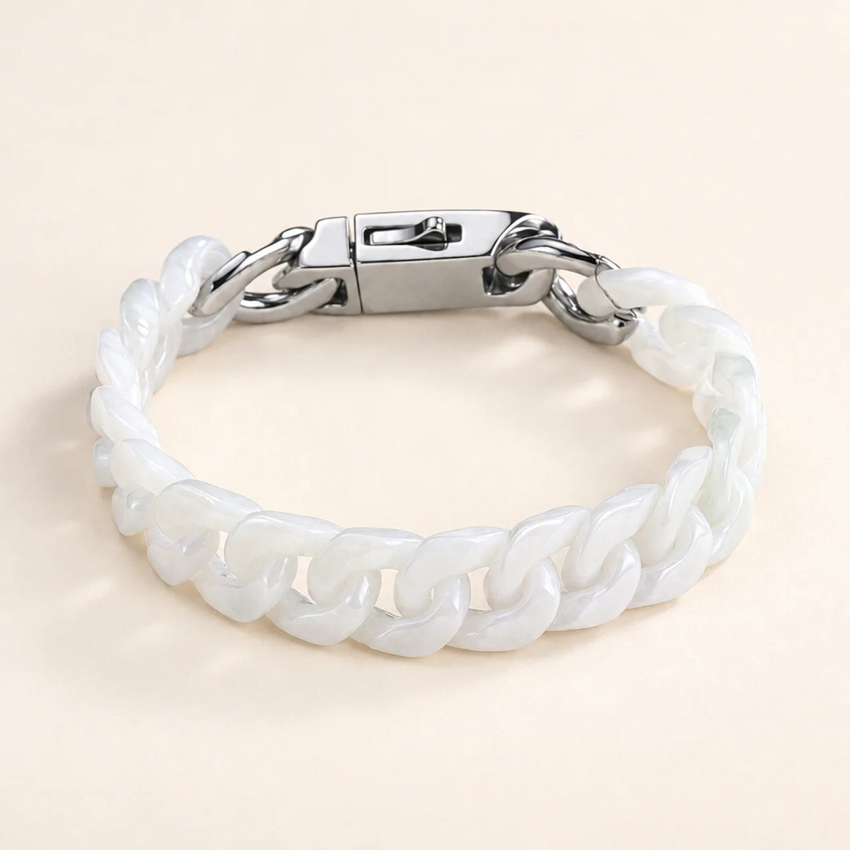 White Jade Cuban Link Bracelet
