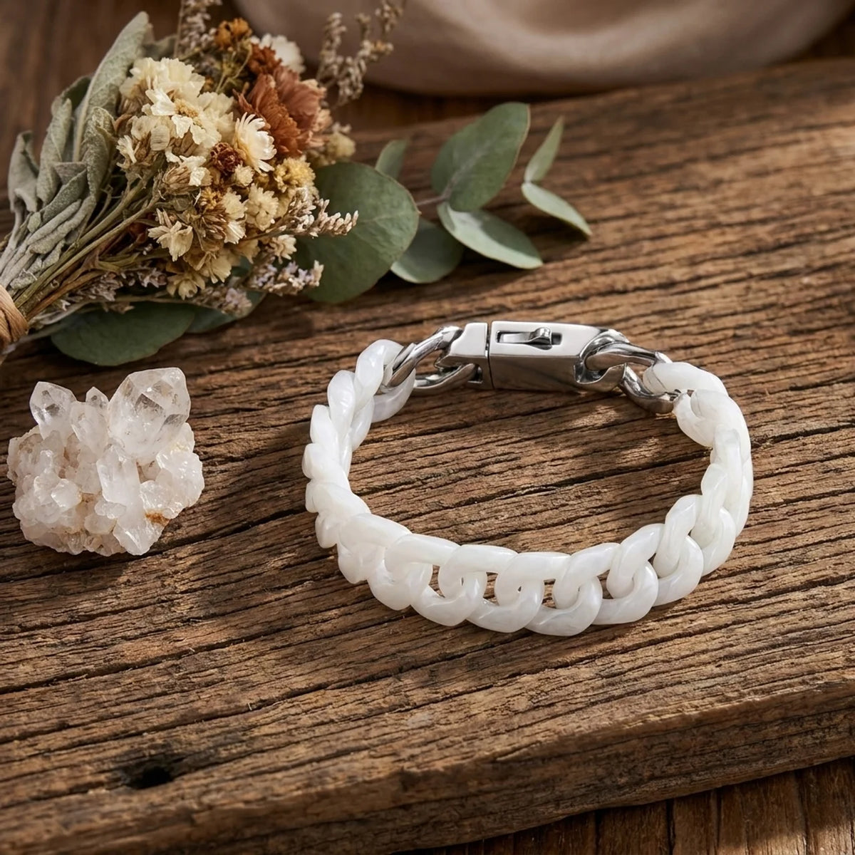 White Jade Cuban Link Bracelet