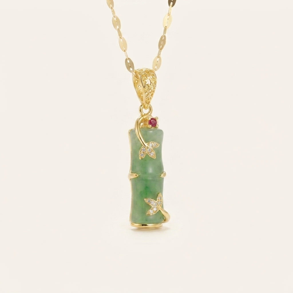 White Jade Cyan Jade Bamboo Pendant Necklace