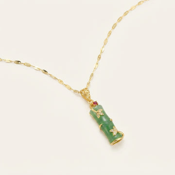 White Jade Cyan Jade Bamboo Pendant Necklace