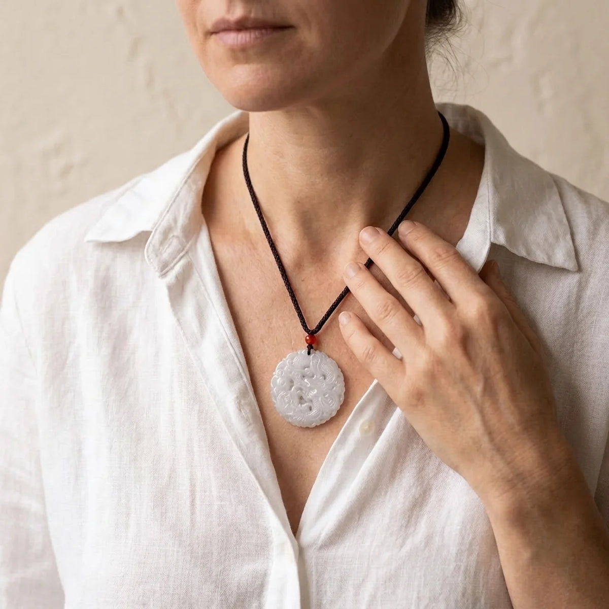 White Jade Dragon Protection Pendant Necklace