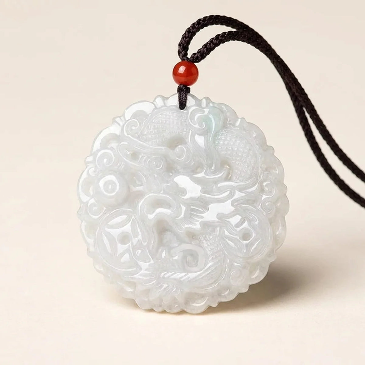 White Jade Dragon Protection Pendant Necklace