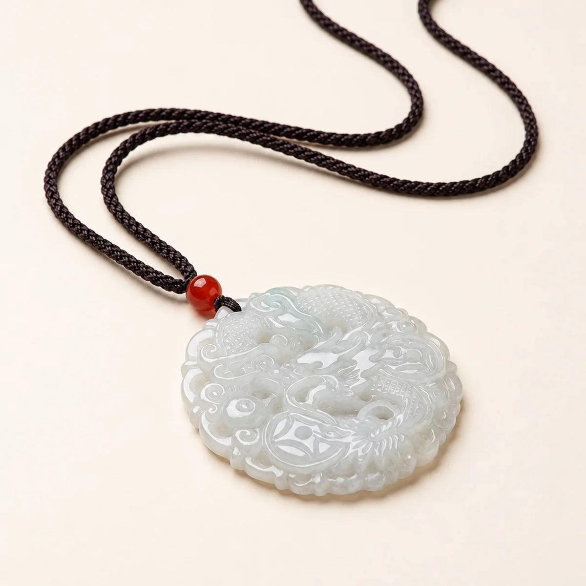 White Jade Dragon Protection Pendant Necklace