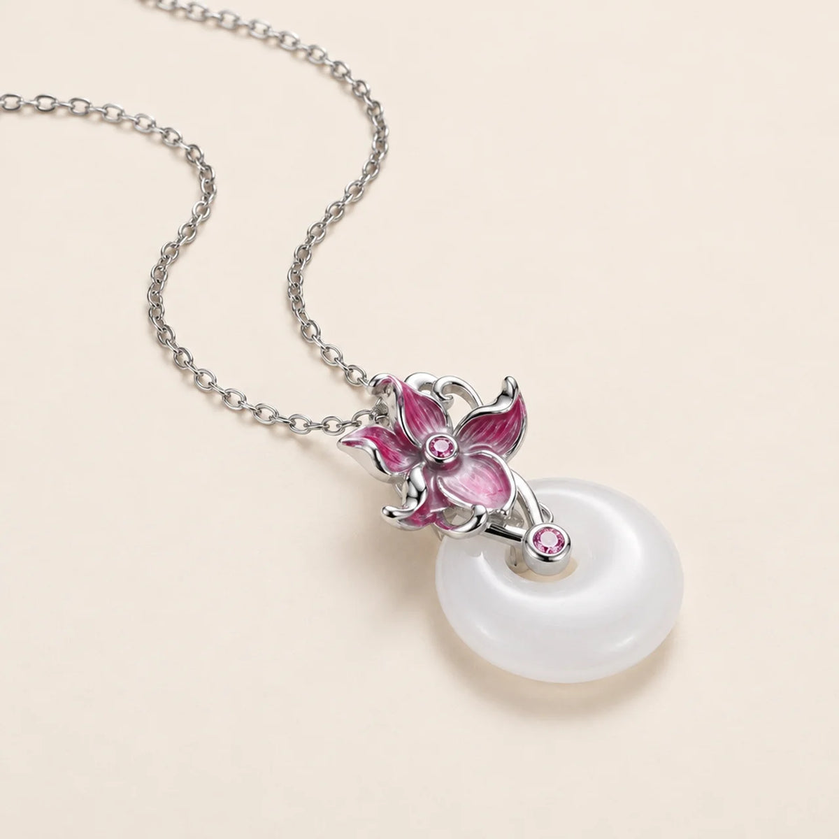 White Jade Floral Safety Buckle Pendant Necklace