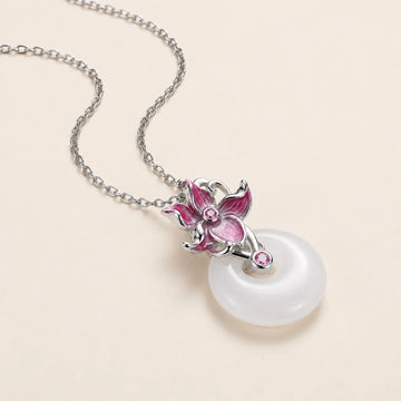 White Jade Floral Safety Buckle Pendant Necklace