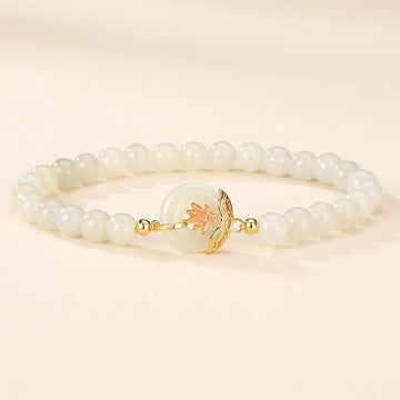White Jade Lotus Peace Buckle Beaded Bracelet