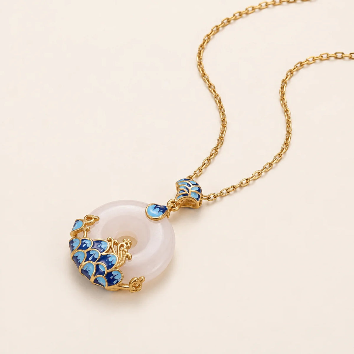 White Jade Peace Buckle Pendant Necklace