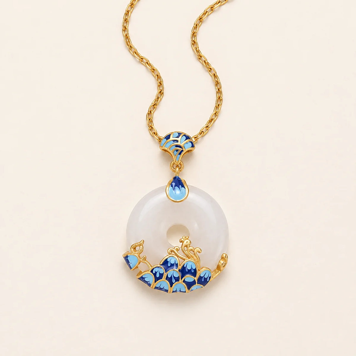 White Jade Peace Buckle Pendant Necklace