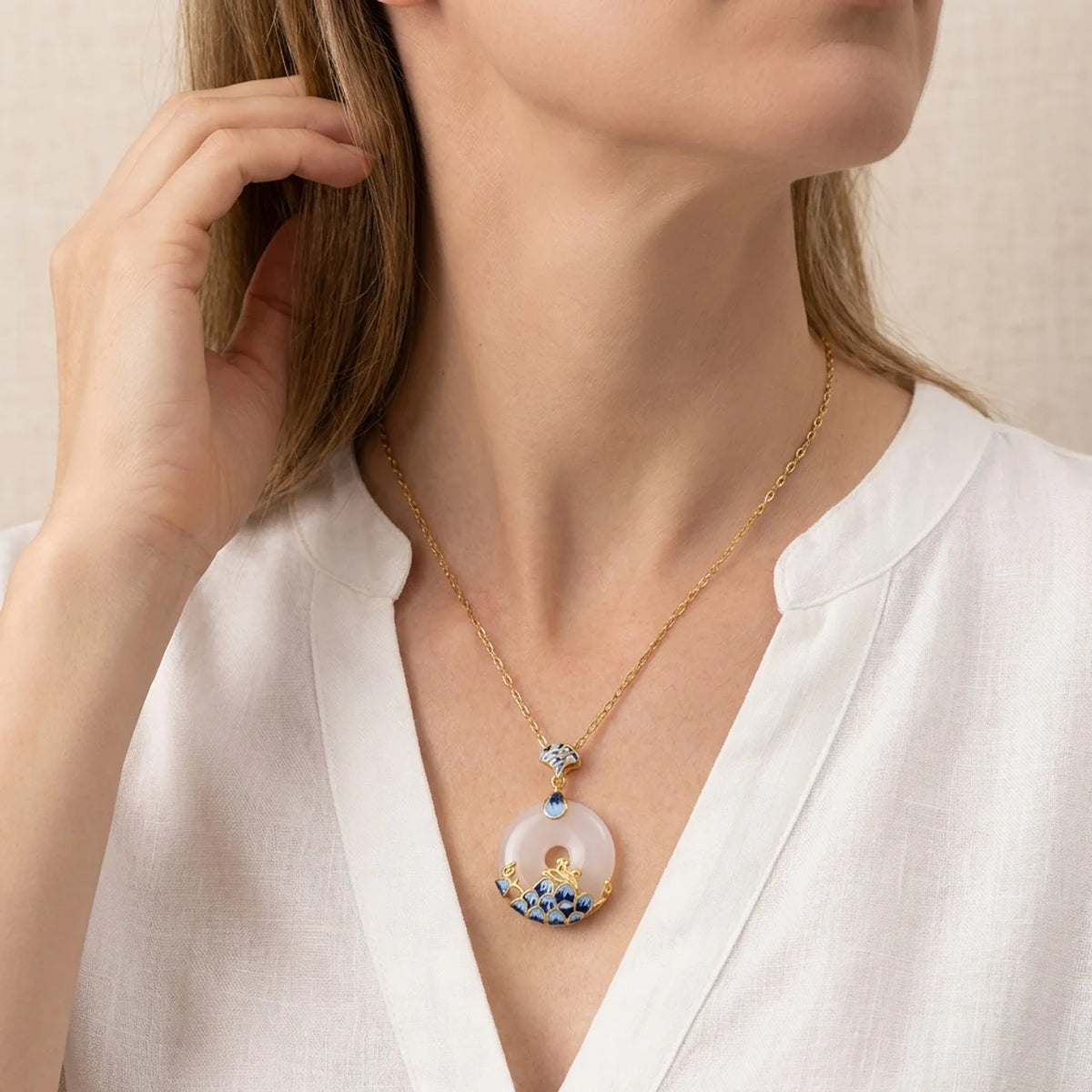 White Jade Peace Buckle Pendant Necklace