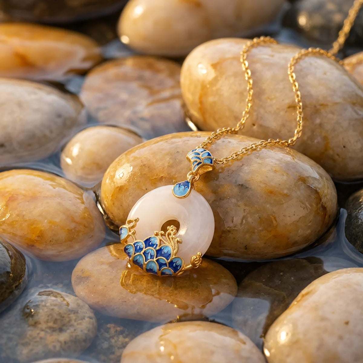 White Jade Peace Buckle Pendant Necklace