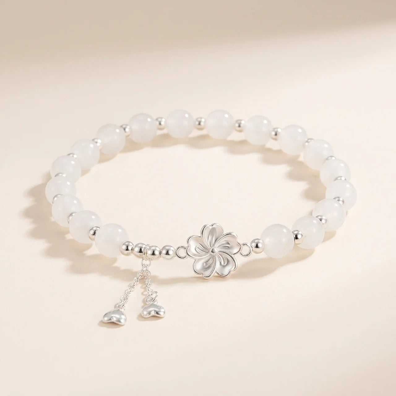 White Jade Peach Blossom Flower Bracelet