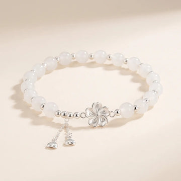 White Jade Peach Blossom Flower Bracelet