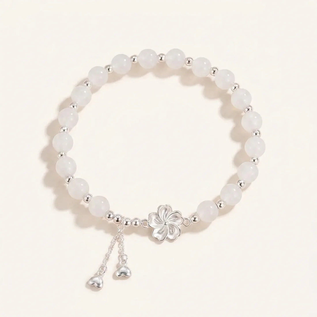 White Jade Peach Blossom Flower Bracelet