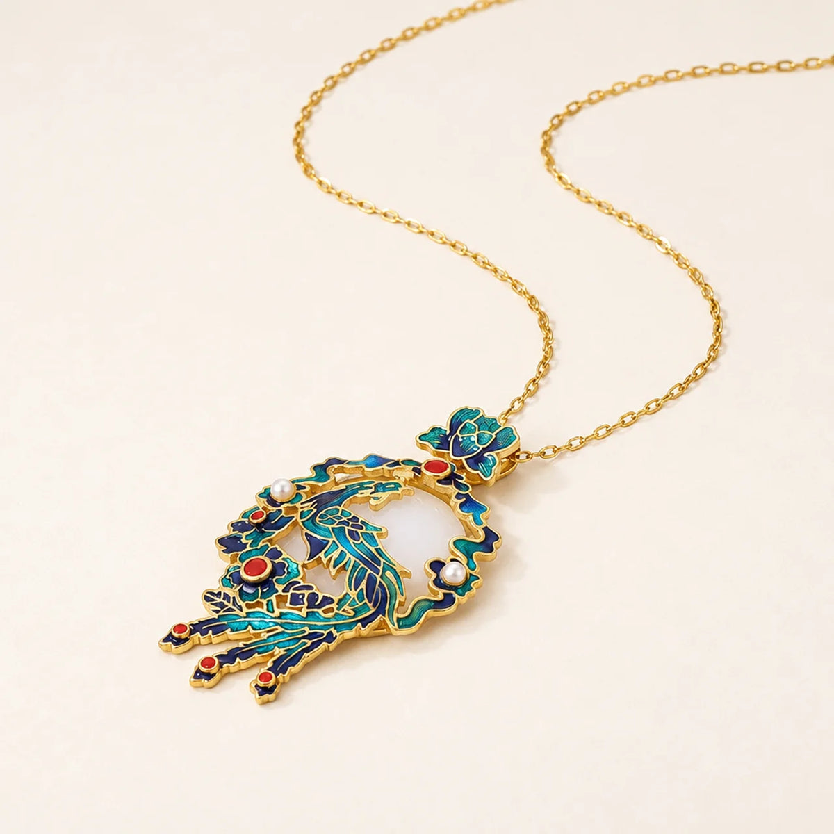 White Jade Phoenix Pendant Necklace