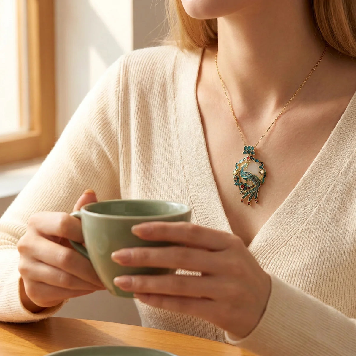 White Jade Phoenix Pendant Necklace