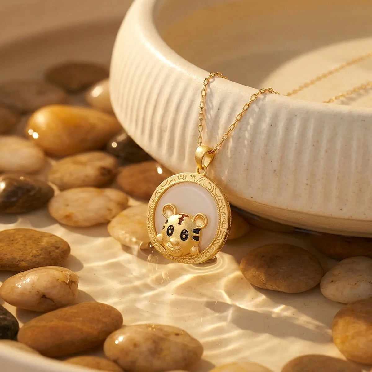 White Jade Year of the Tiger Pendant Necklace