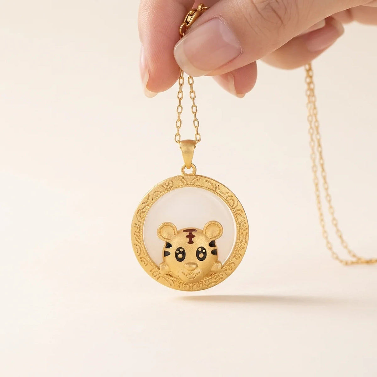 White Jade Year of the Tiger Pendant Necklace