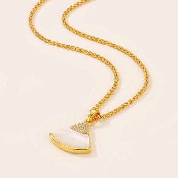 White Mother of Pearl Fan Pendant Necklace