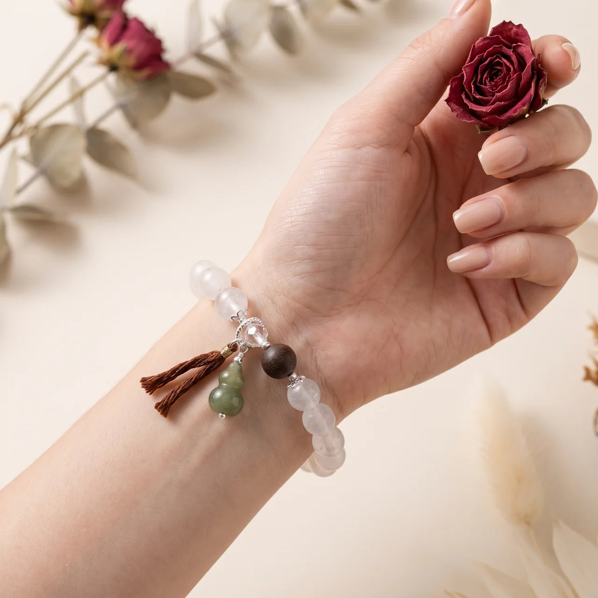 White Phantom Quartz Jade Gourd Bracelet