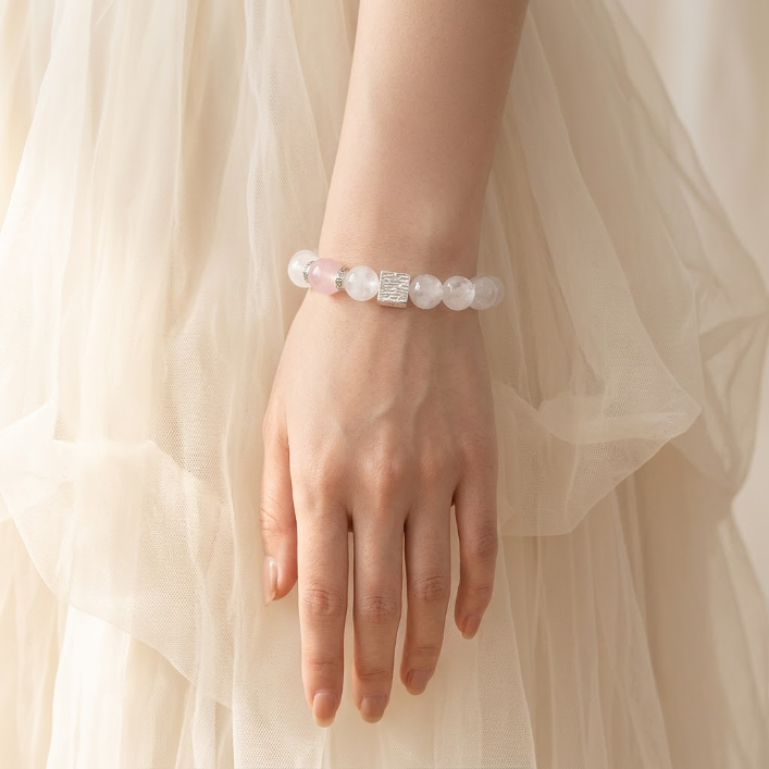 White Phantom & Rose Quartz Crystal Bracelet