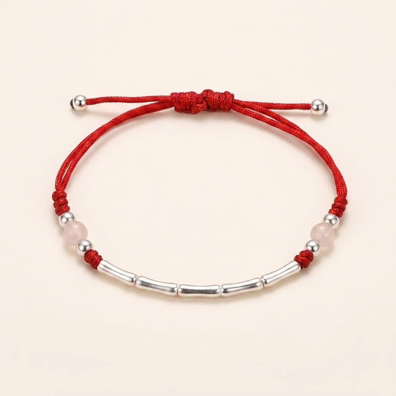 White Red Agate Bamboo Silver Bracelet