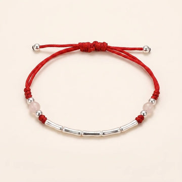 White Red Agate Bamboo Silver Bracelet