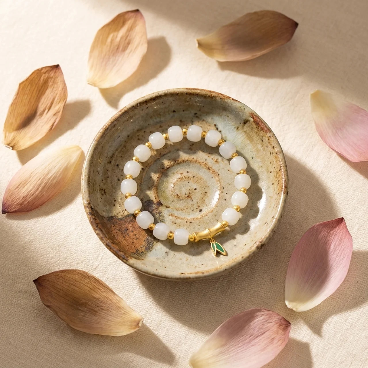 White Jade Bamboo Beaded Bracelet