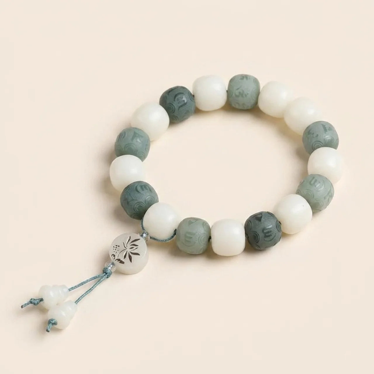 White Jade Bodhi Six True Words Bracelet