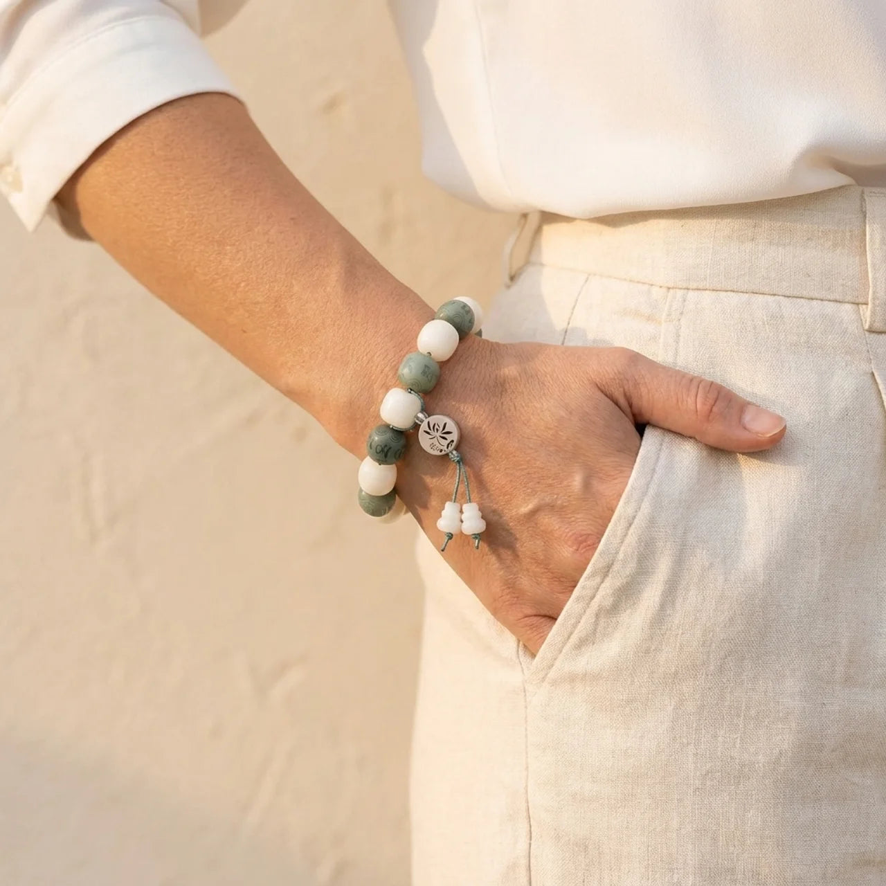 White Jade Bodhi Six True Words Bracelet