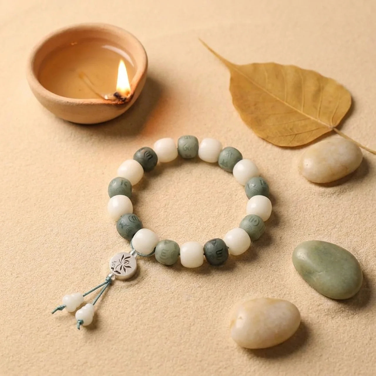 White Jade Bodhi Six True Words Bracelet