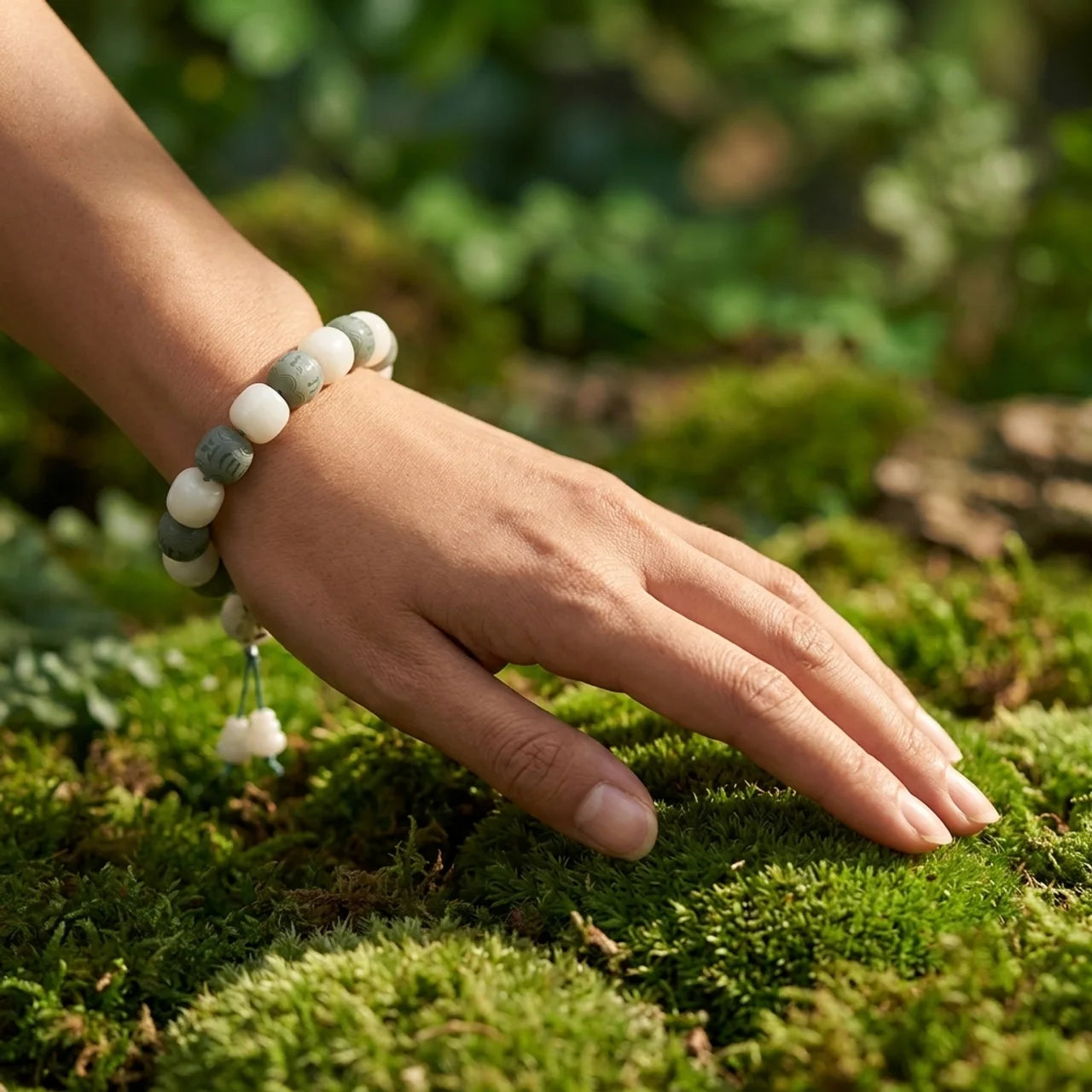White Jade Bodhi Six True Words Bracelet