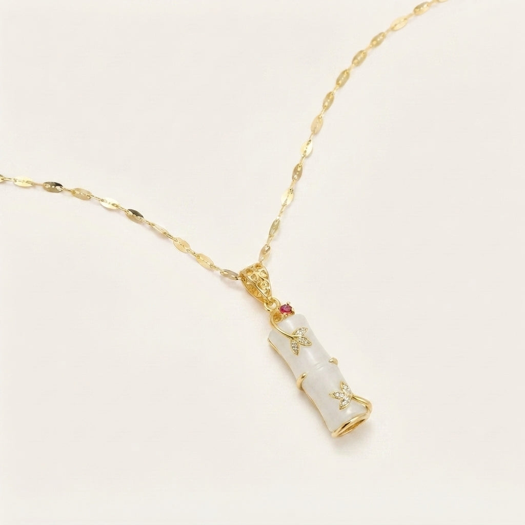 White Jade Cyan Jade Bamboo Pendant Necklace