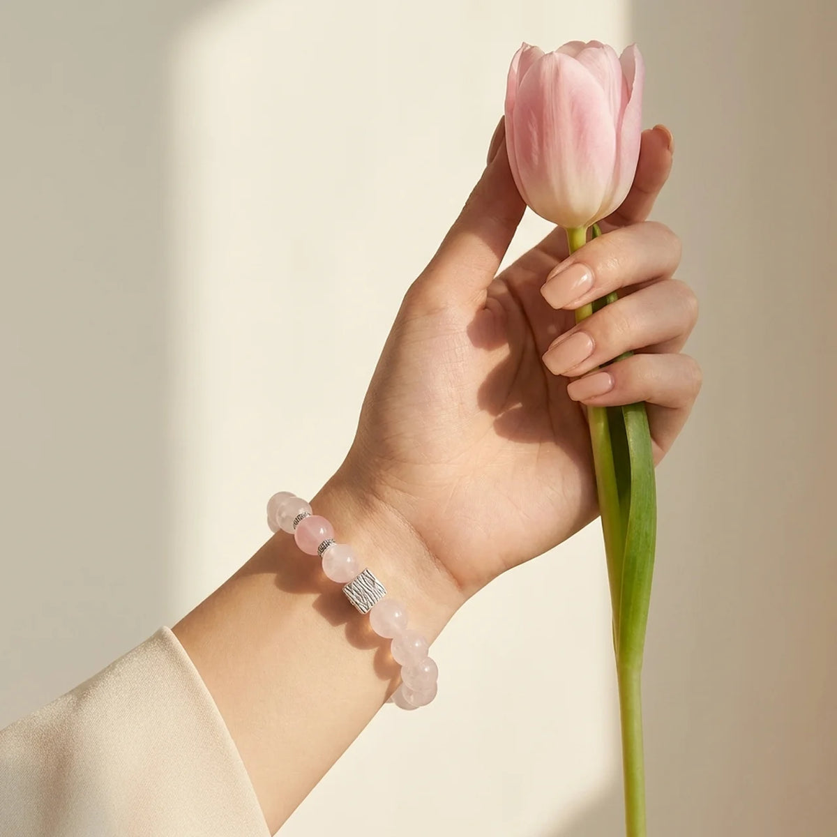 White Phantom & Rose Quartz Crystal Bracelet