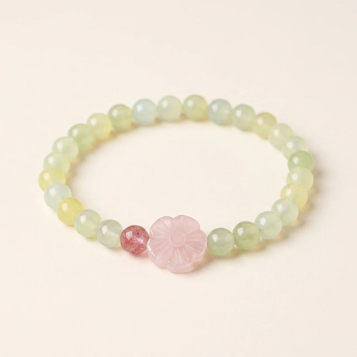 Xiuyan Jade & Rose Quartz Flower Bracelet
