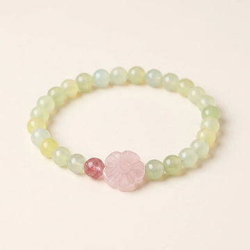 Xiuyan Jade & Rose Quartz Flower Bracelet