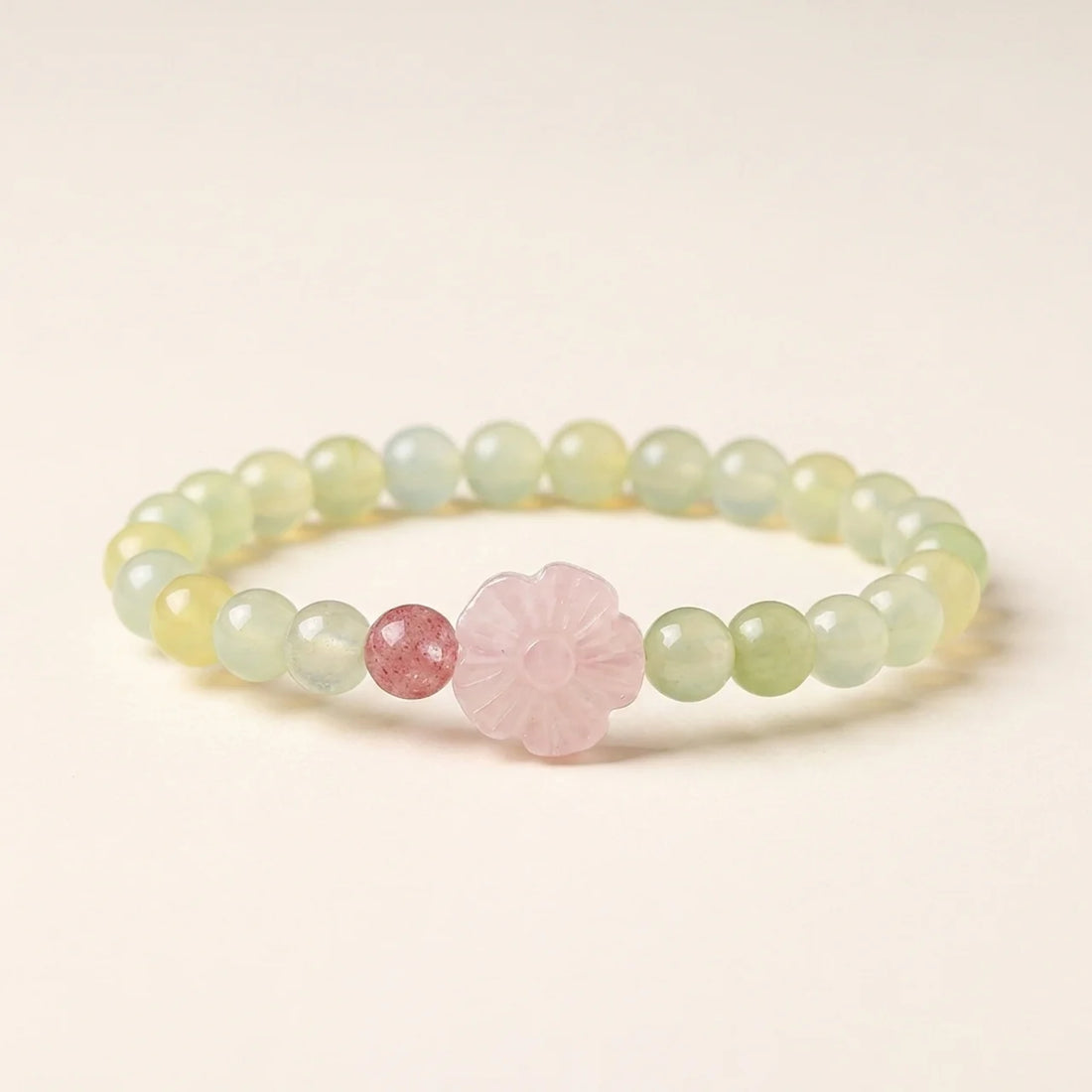 Xiuyan Jade & Rose Quartz Flower Bracelet