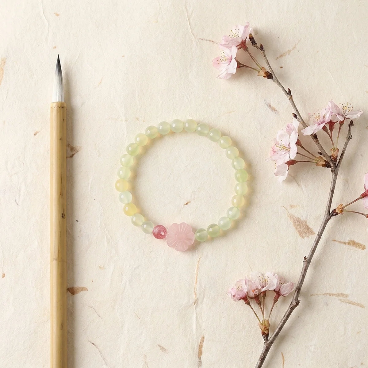 Xiuyan Jade & Rose Quartz Flower Bracelet