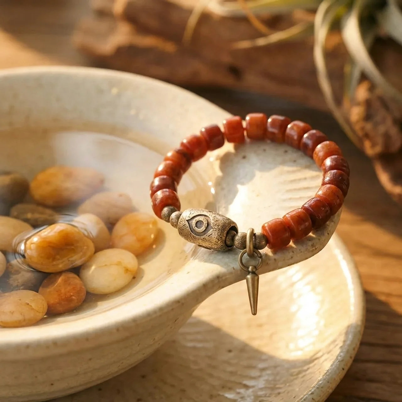 Yak Bone Dzi Copper Cone Strength Bracelet