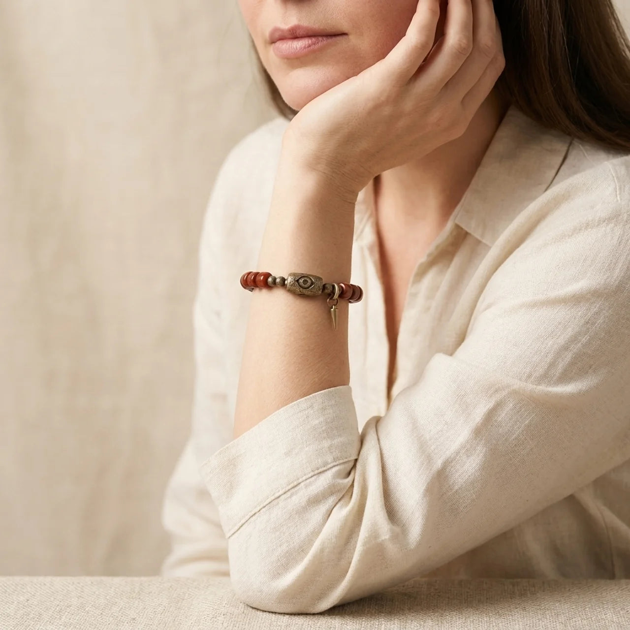 Yak Bone Dzi Copper Cone Strength Bracelet