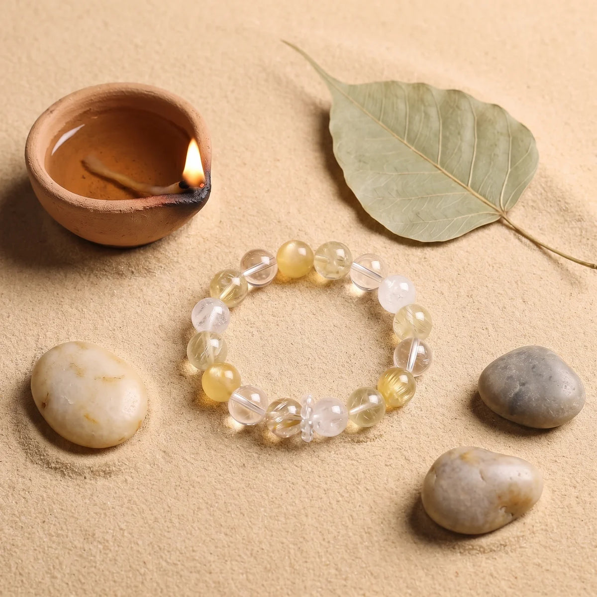 Yellow Quartz Crystal Beaded Bracelet