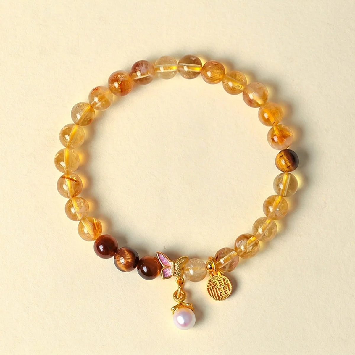 Gelber Phantomquarz & Tigerauge Armband