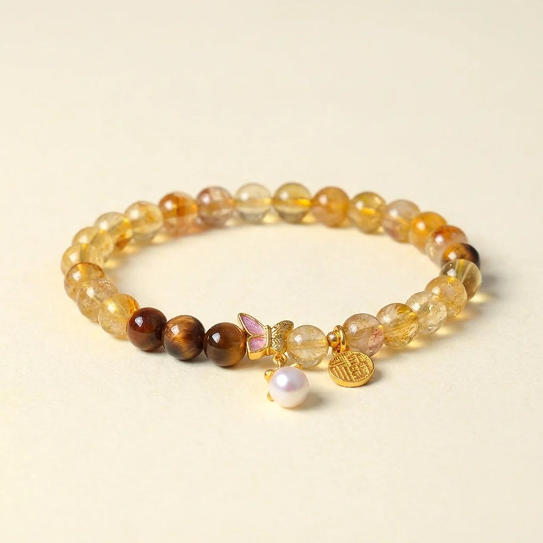 Gelber Phantomquarz & Tigerauge Armband