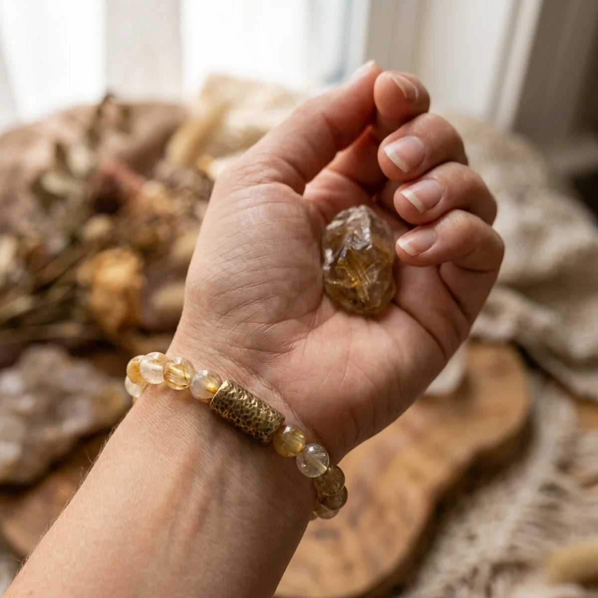 Yellow Rainbow Quartz Beaded Bracelet