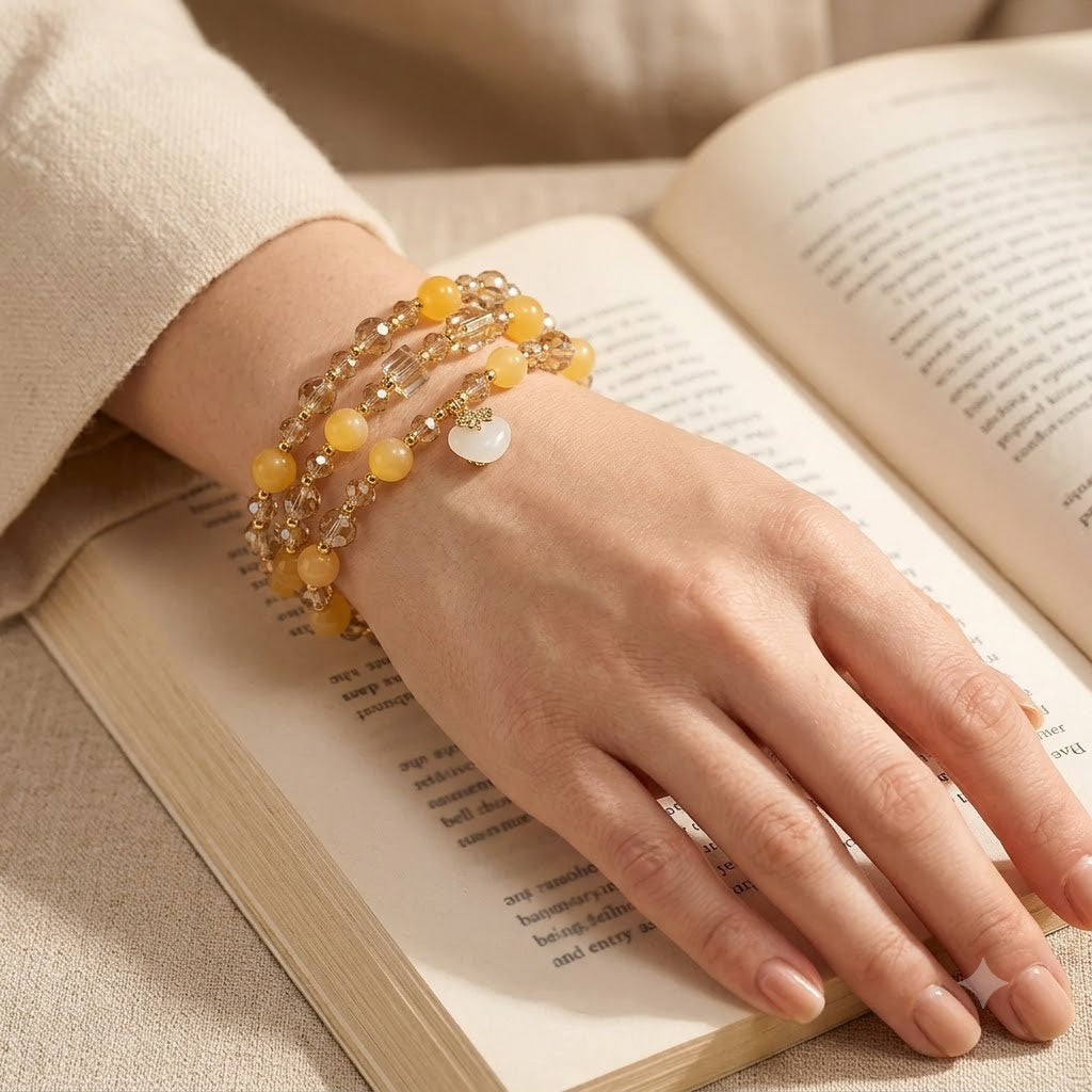 Yellow Agate and Champagne Crystal Wrap Bracelet