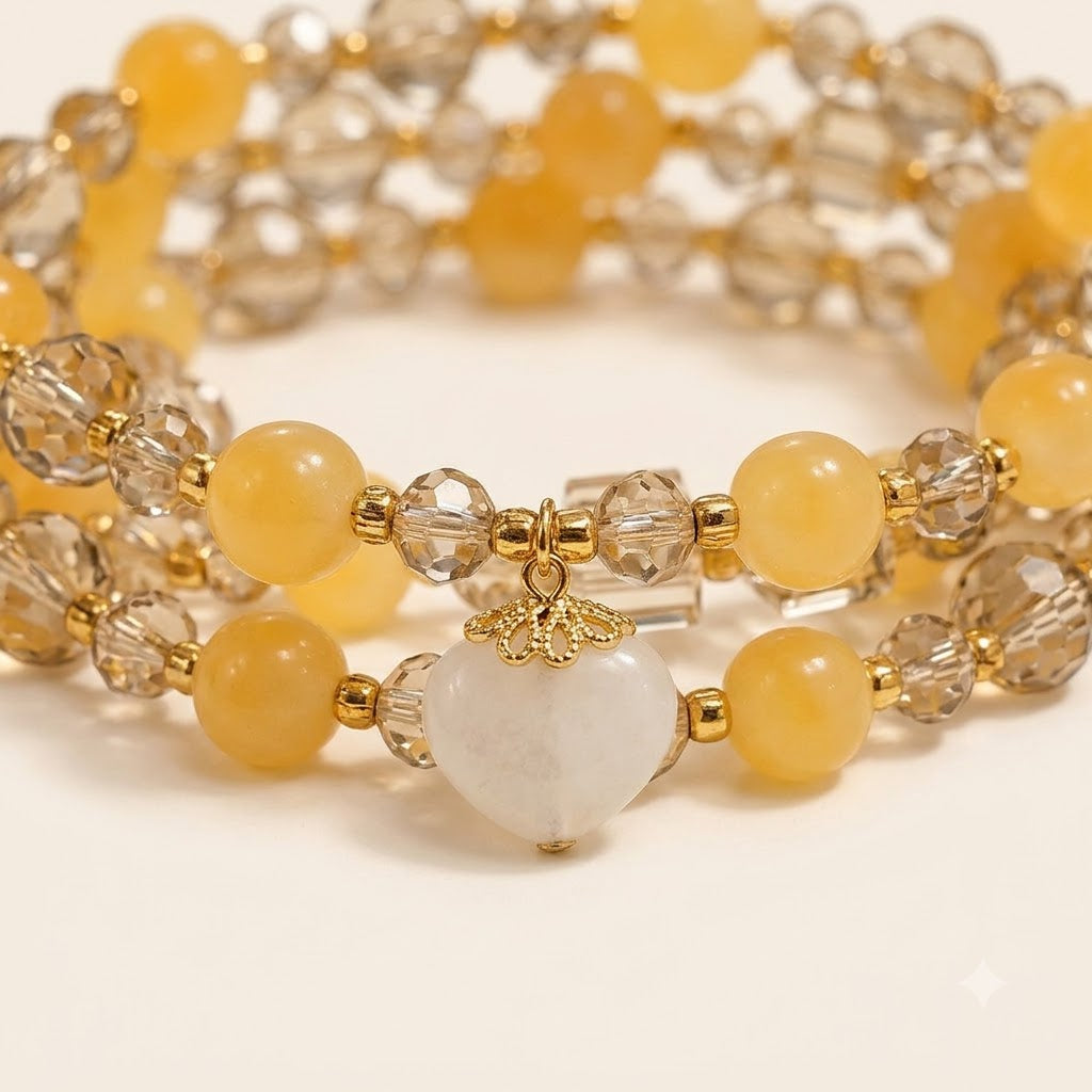Yellow Agate and Champagne Crystal Wrap Bracelet