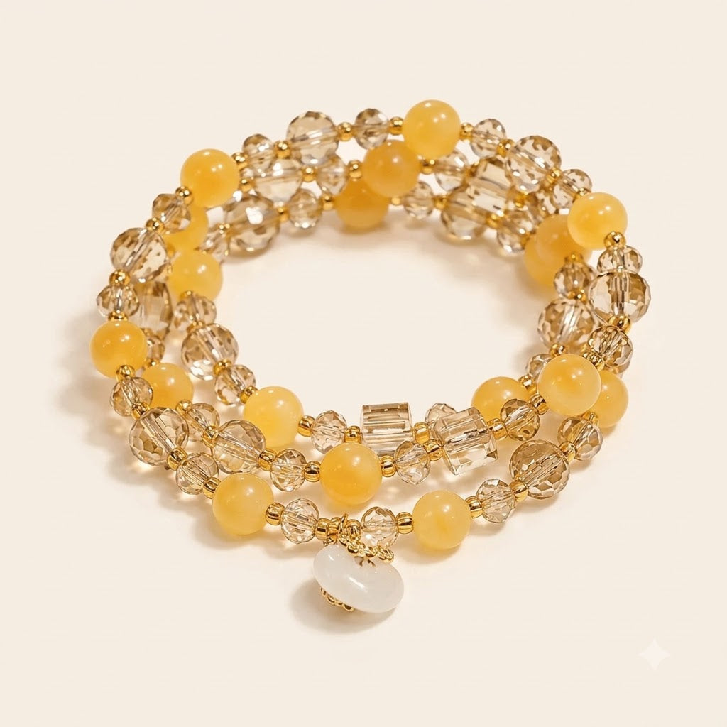 Yellow Agate and Champagne Crystal Wrap Bracelet