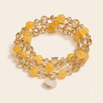 Yellow Agate and Champagne Crystal Wrap Bracelet