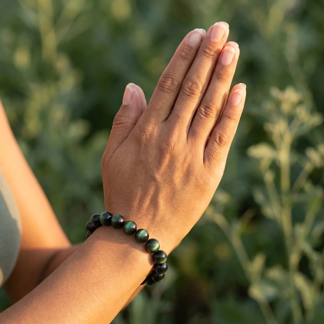 Natural Green Eye Obsidian Bracelet